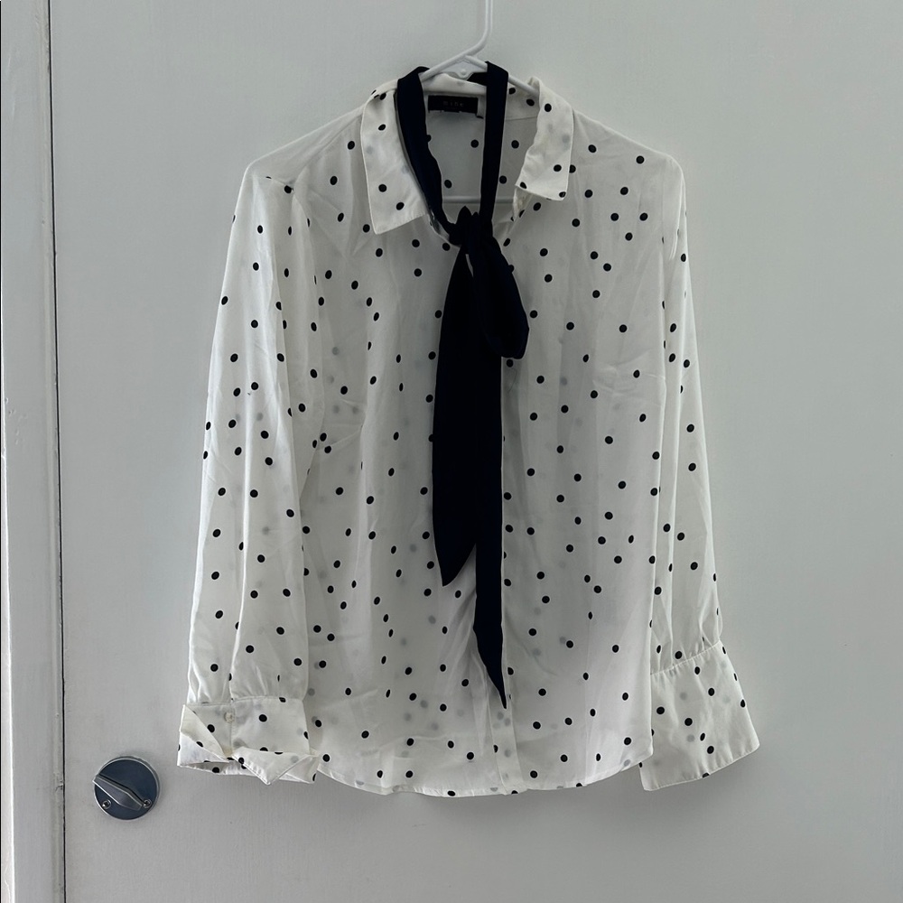 Mine Black and White Polka Dot Blouse with Bow